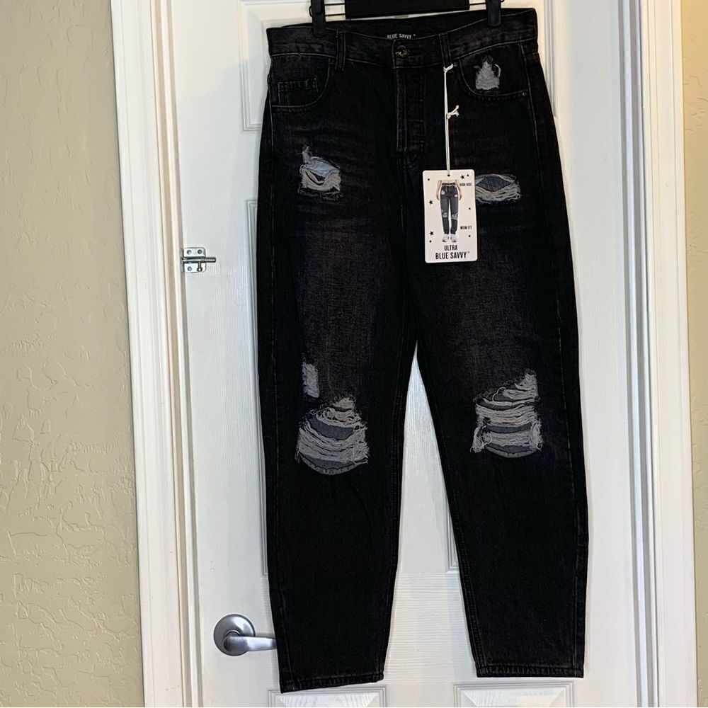 Blue Savvy MOM Jeans Black Charcoal Color Distressed Size 30